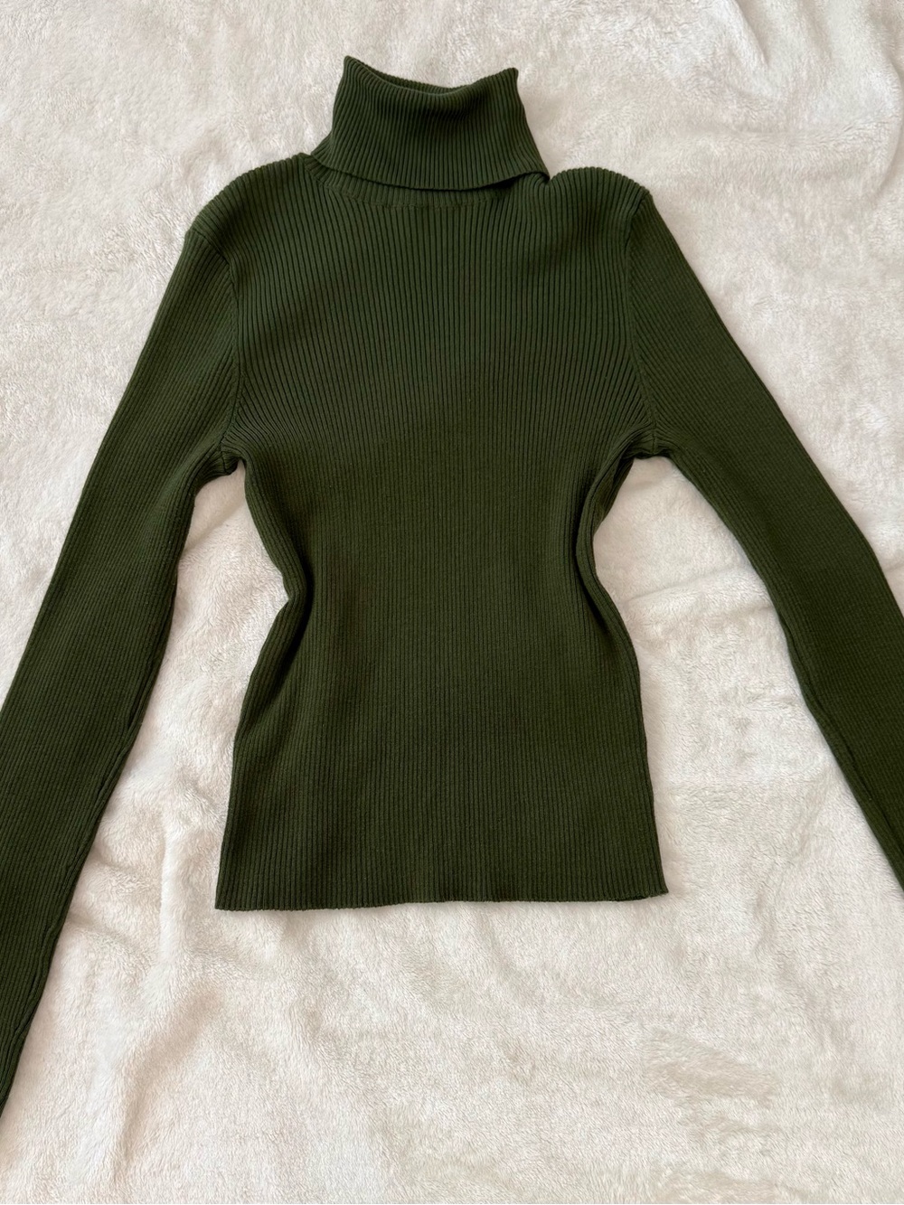 H&M Olive Green Ribbed Turtleneck Sweater